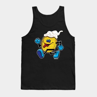 Happy Smiling Waffle Mascot strutting with Blueberries and whipped cream Tank Top